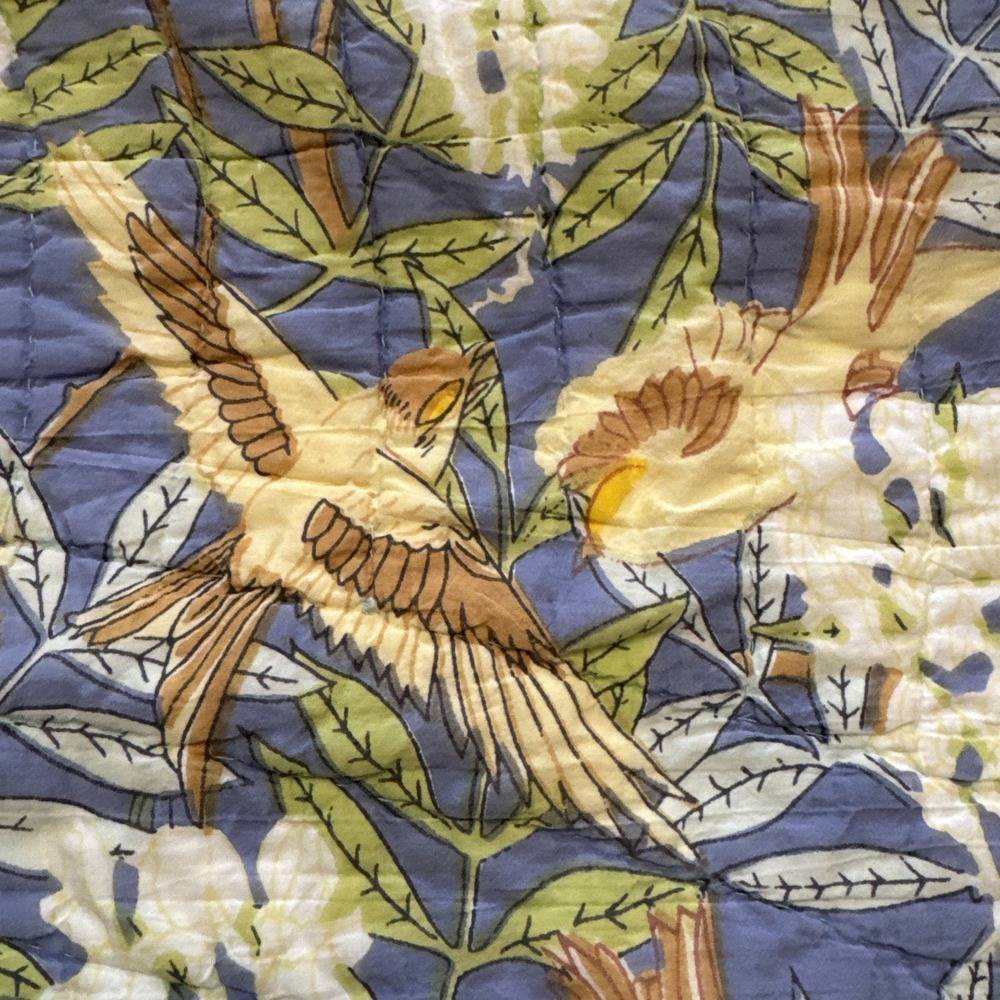 Pottery Barn Standard Sham Bird Quilted Pillowcase Set of 2 Organic Cotton Blue